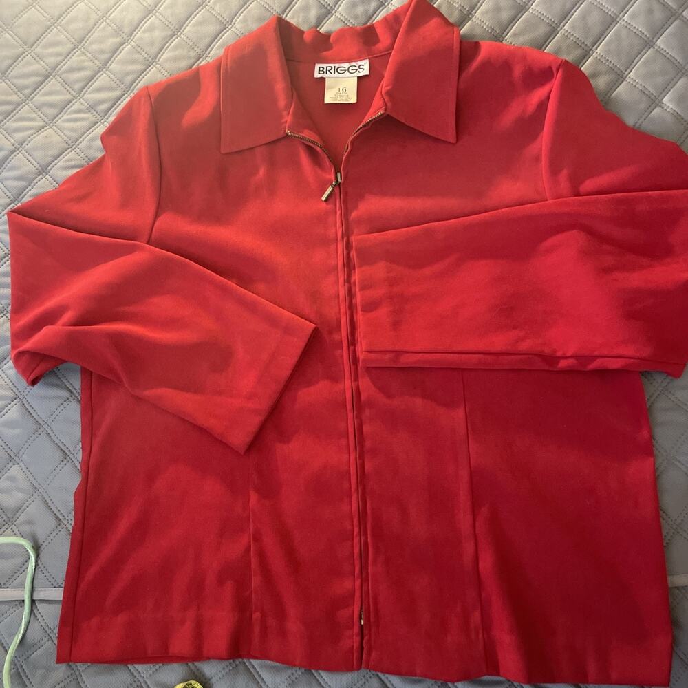 BRIGGS Soft Full Zip Collared Red Blazer Coat W Shoulder Pads Sz 16. Business